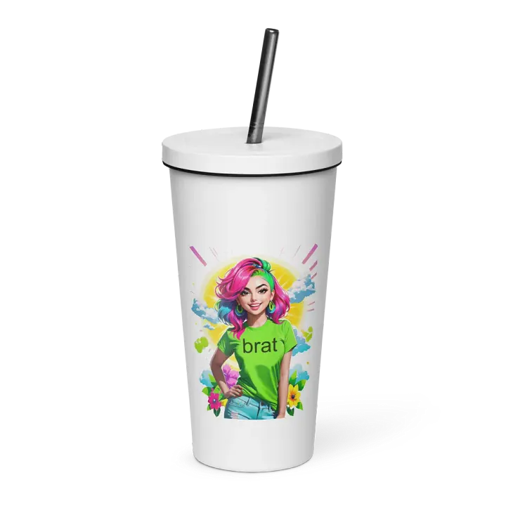 Brat 20 oz Tumbler Cup - White - Insulated Tumbler with a Straw v5 product image (1)