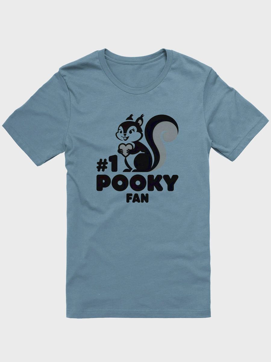 Pooky's #1 Fan T-Shirt, old school stensil art (eg Banksky), image on back of shirt by collar as well product image (1)