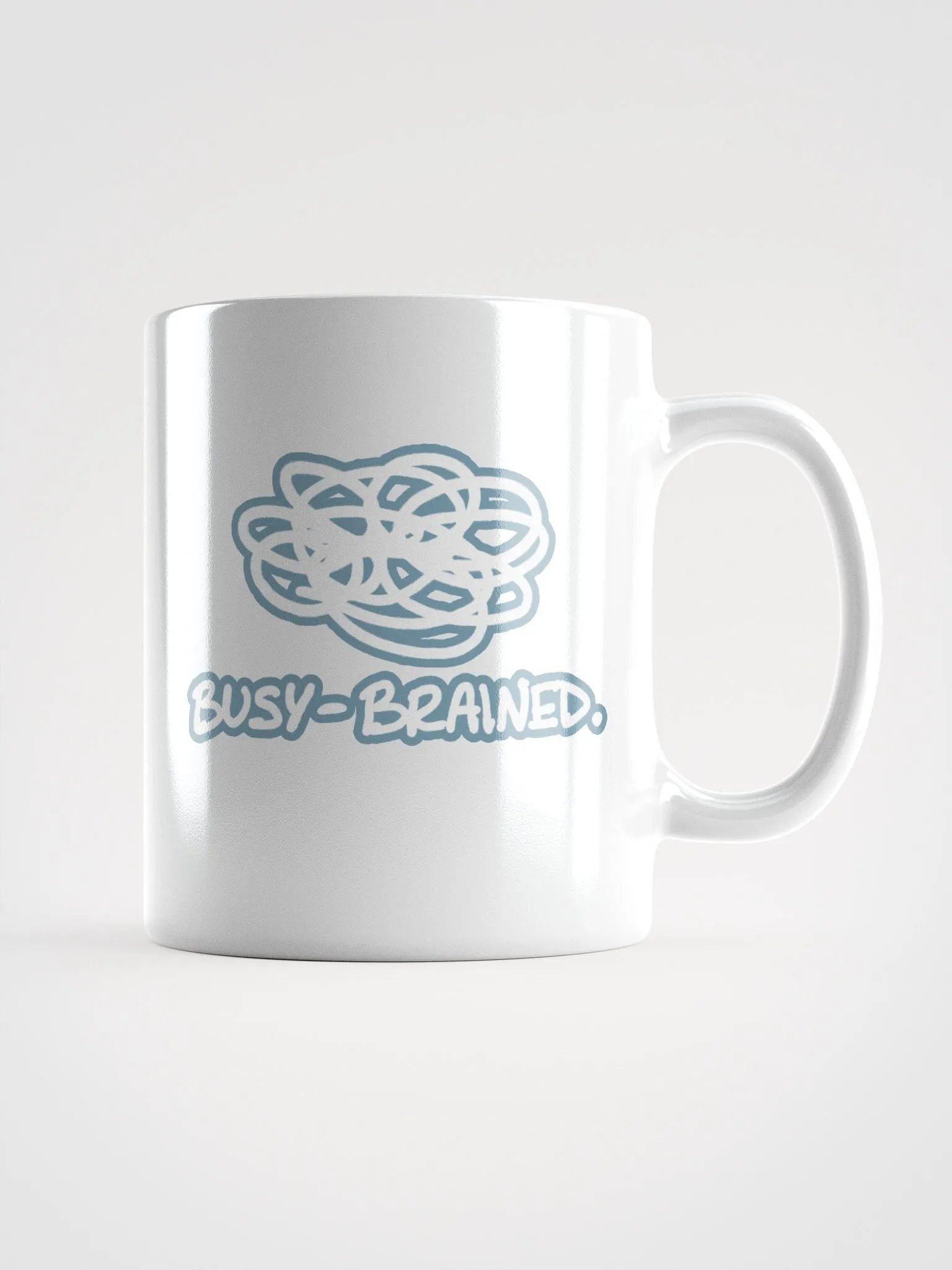 BUSY-BRAINED (lined design, #709AAF) glossy white mug product image (2)