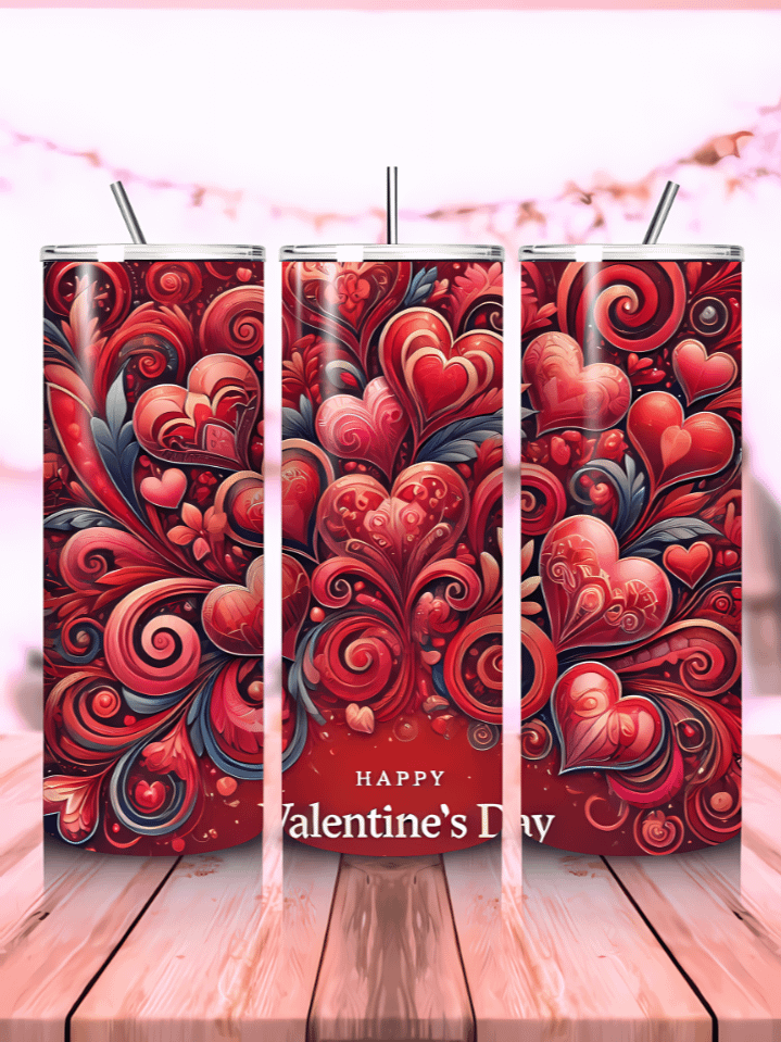 Happy Valentine Hearts 20 oz Tumbler Wrap – seamless sublimation PNG design, instant digital download product image (1)