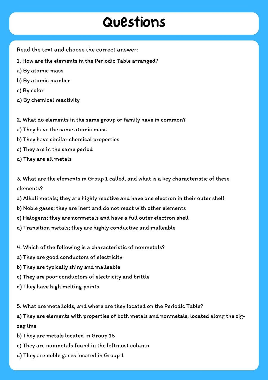 Periodic Table Reading Passage with Comprehension Questions product image (2)