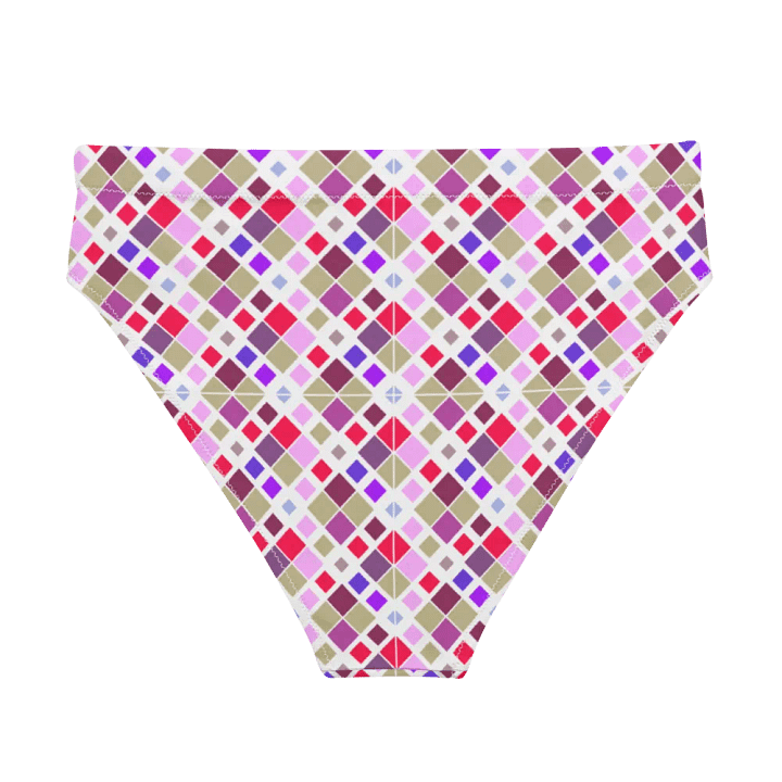 Colorful Square Pattern Design High Waist Bikini Bottom - V2 product image (2)