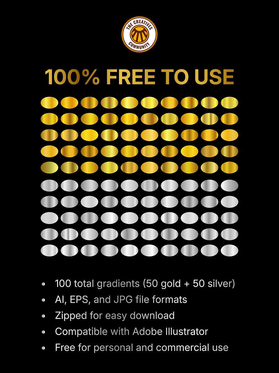 100 Luxury Metallic Gradients Pack 50 Gold & 50 Silver Free Download product image (2)