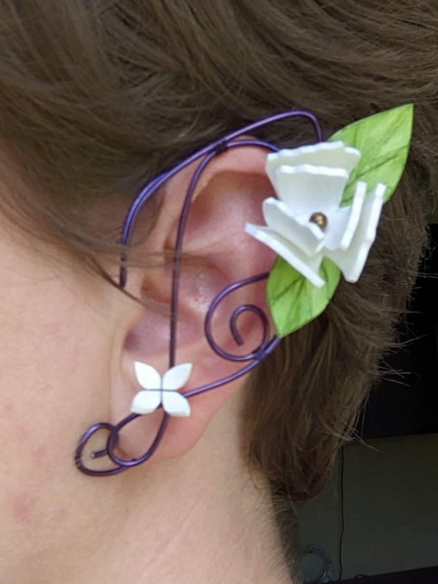 Wire Elf Ears - Standard Dark Purple with Flowers product image (2)