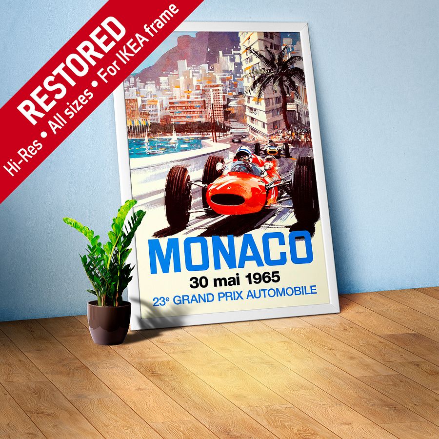 Monaco Vintage F1 Grand Prix, 1965 poster — Vintage Formula 1 poster, Monaco Grand Prix poster, retro travel poster, retro travel art product image (1)