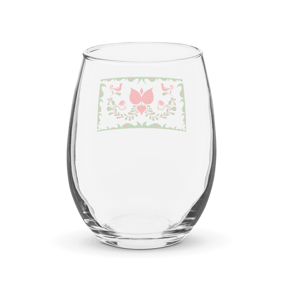 Hungarian Folk Art Lovebirds Stemless Wine Glass product image (2)