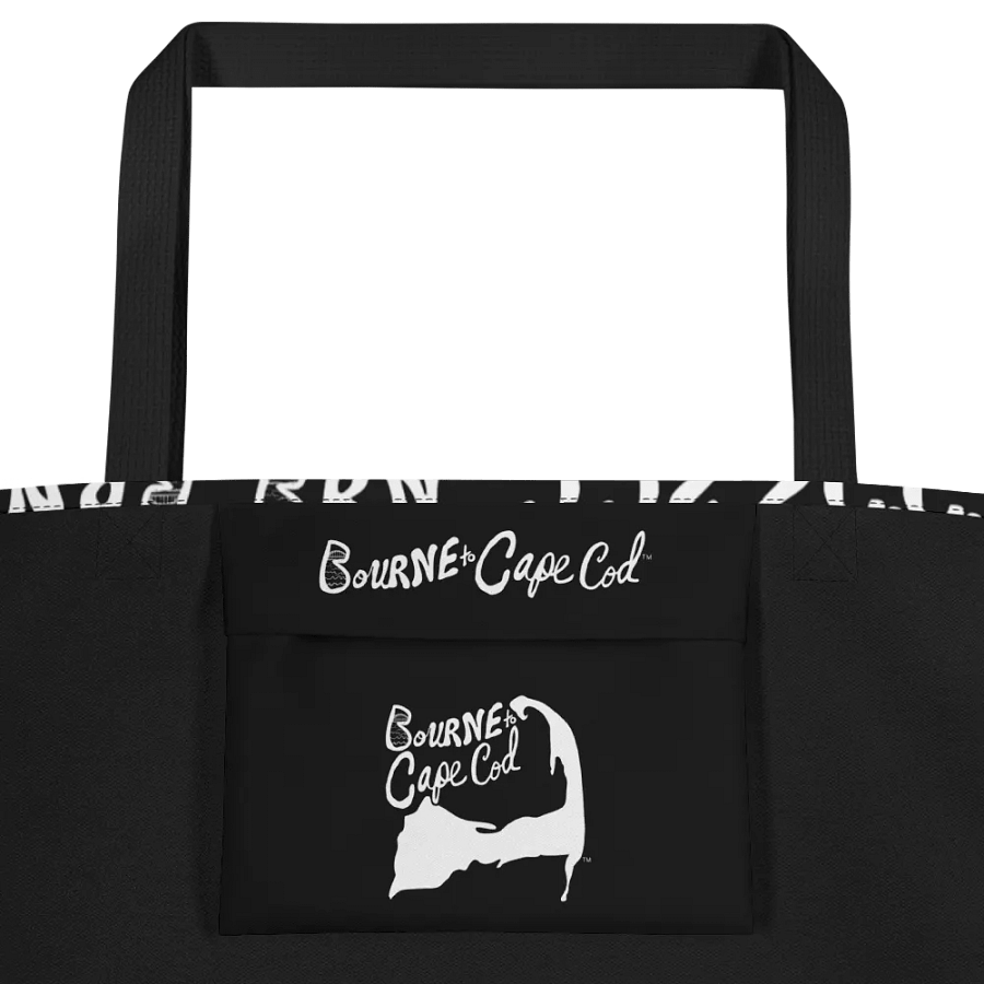 BRN.2C.C.™ | Large Tote Bag with Pocket | Coastal Classic | All-Over Logo Print | White Logo Repeat on Black product image (3)