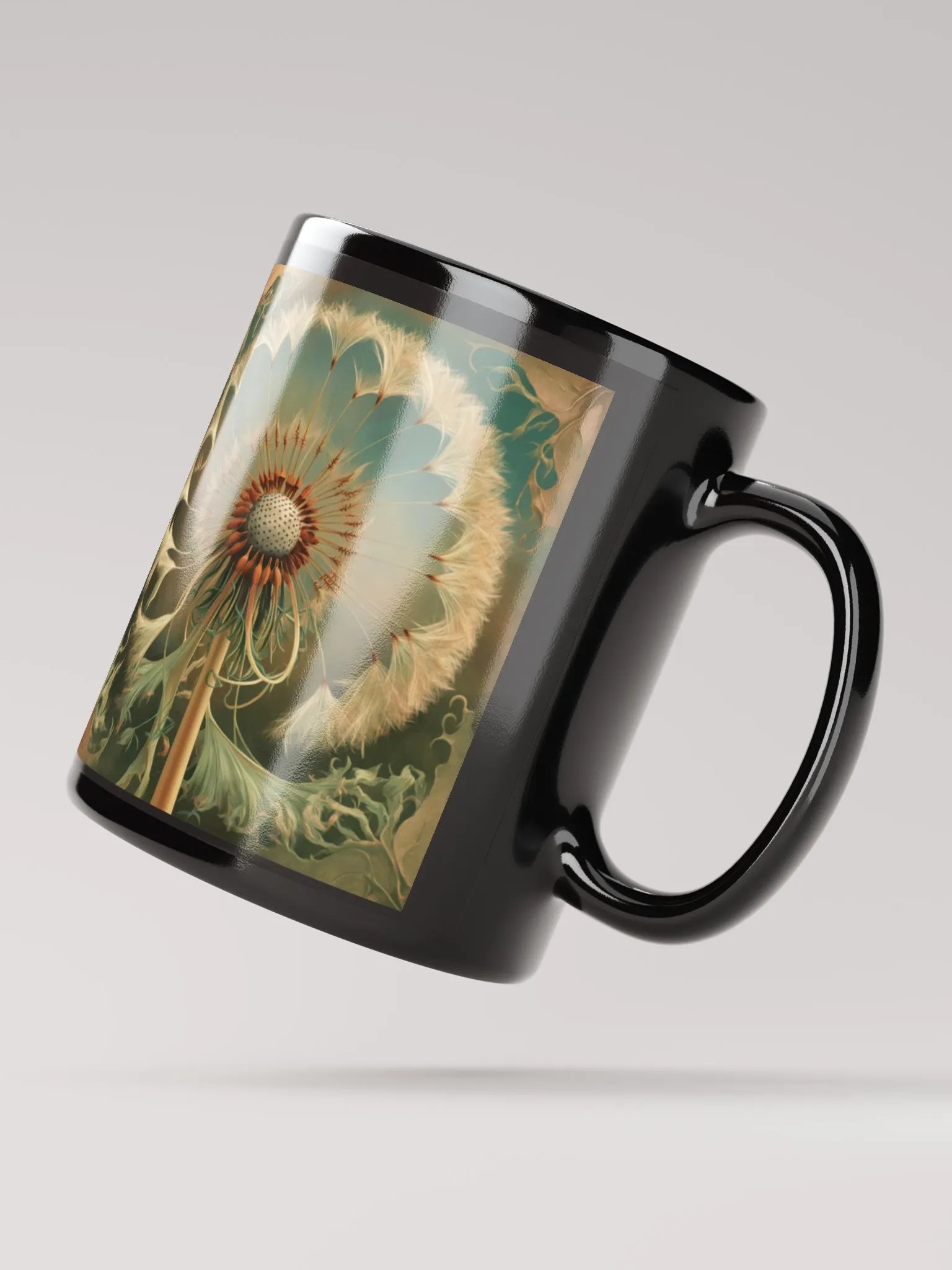 Art Nouveau Dandelion's Golden Seed Head Black Glossy Mug product image (2)