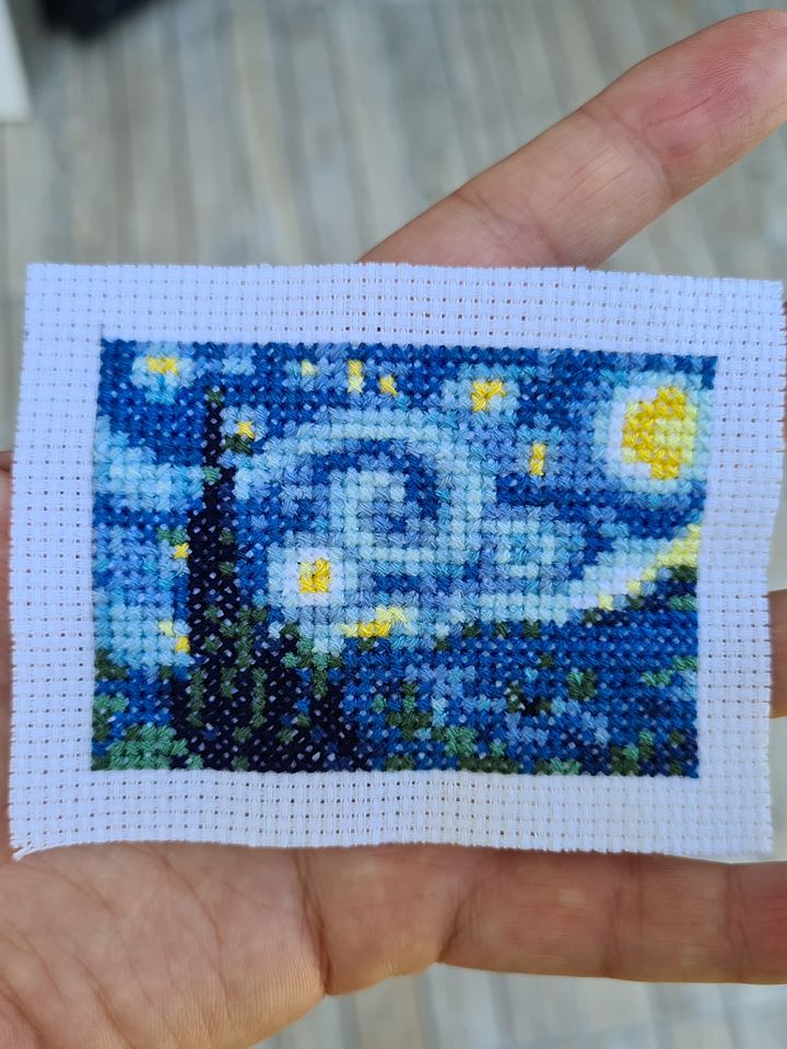 Modern cross stitch pattern "Tiny Van Gogh Starry Night". Miniature art cross stitch. product image (2)
