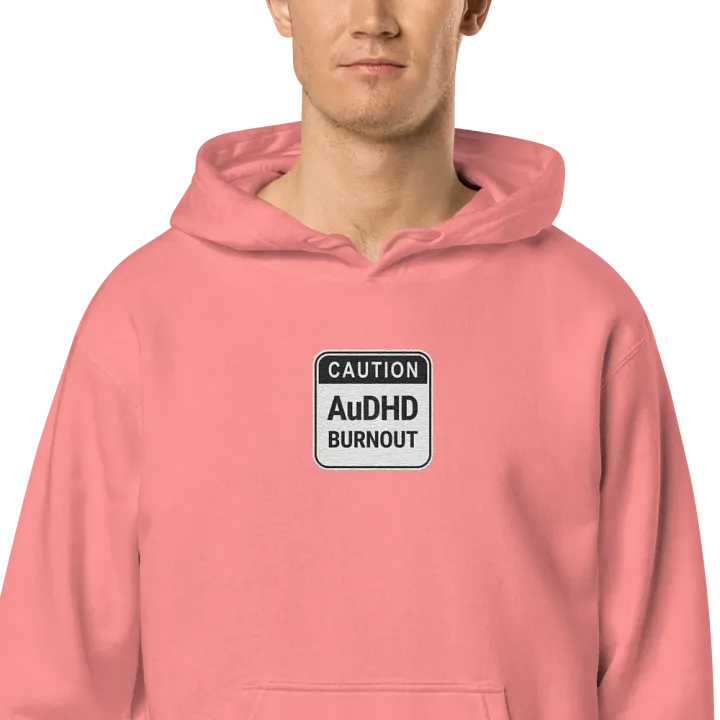 CAUTION: AuDHD BURNOUT embroidered pigment hoodie (B&W design) product image (2)