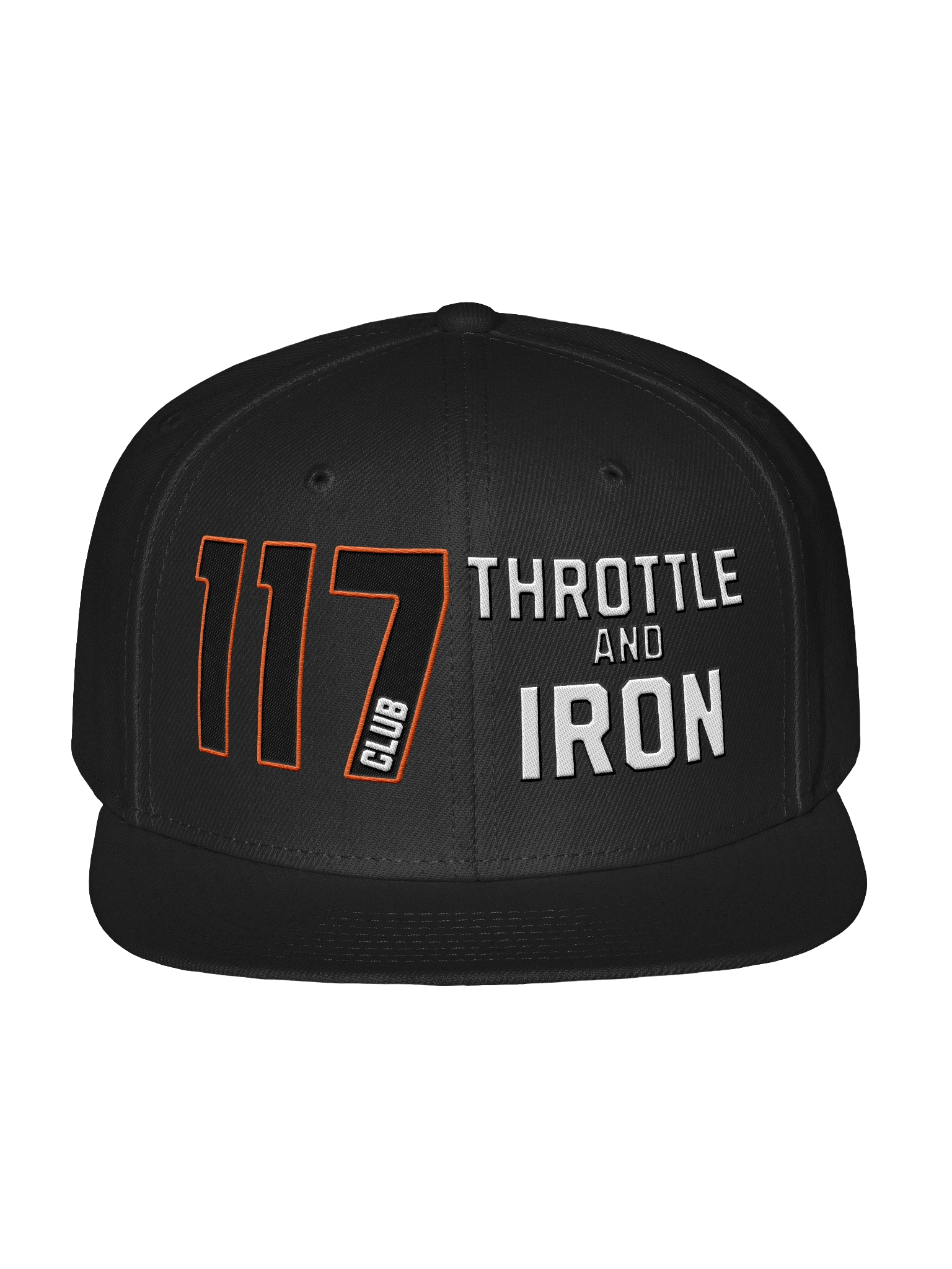 Club 117 Throttle & Iron Snapback Hat — Orange Outline (HD) Edition product image (1)