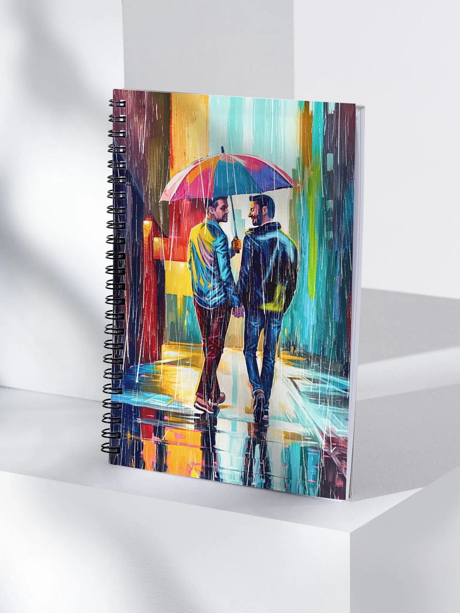 Gay Couple In The Rain – Colorful Two Hearts Spiral Notebook product image (4)