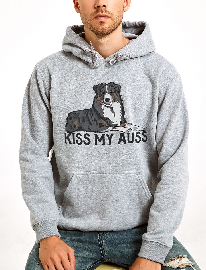Kiss My Auss Hoodie | Hooded Sweatshirt for Australian Shepherd (Tricolor) Dog Owners product image (20)