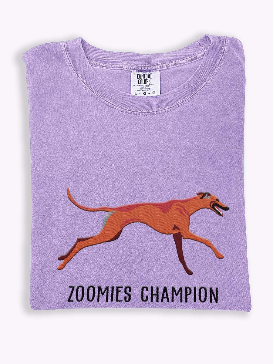 Zoomies Champion T-Shirt(Embroidered) of a Greyhound(Red) product image (1)