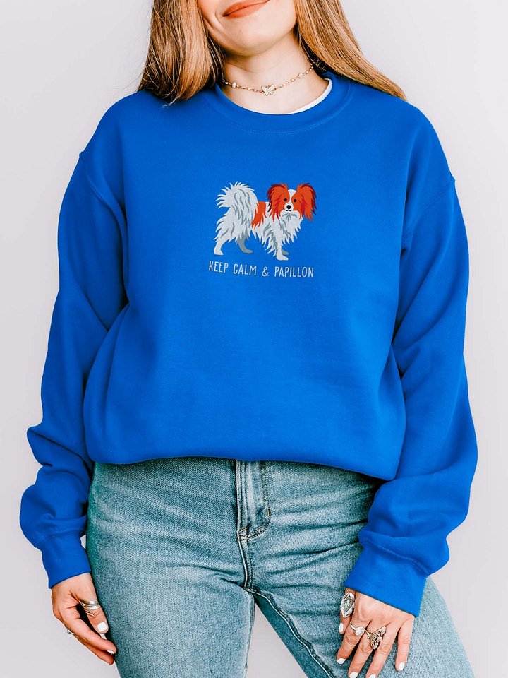Keep Calm and Papillon Sweatshirt (Embroidered) of a Papillon(Red & White) product image (2)