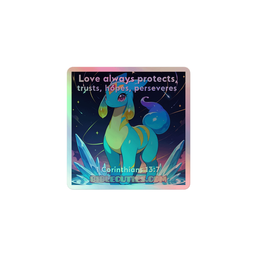Bible Cuties Joanna - Love always protects, trusts, hopes perserveres Holographic Sticker product image (1)