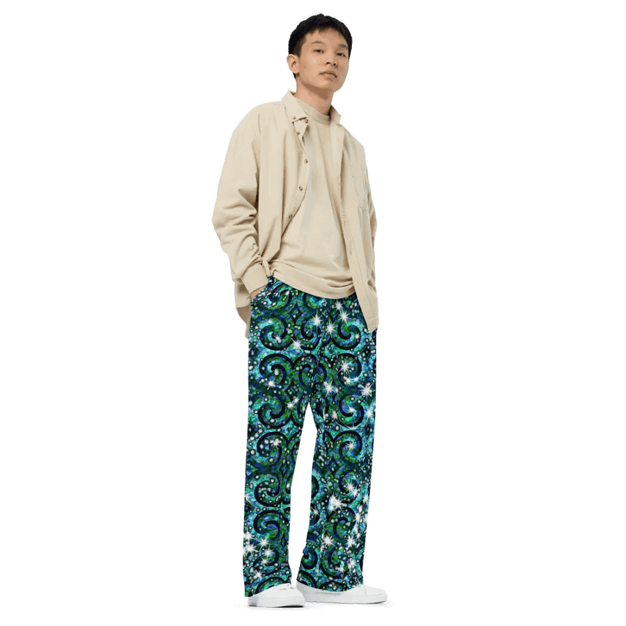 Green Blue Sparkle Swirl Wideleg Pants product image (3)
