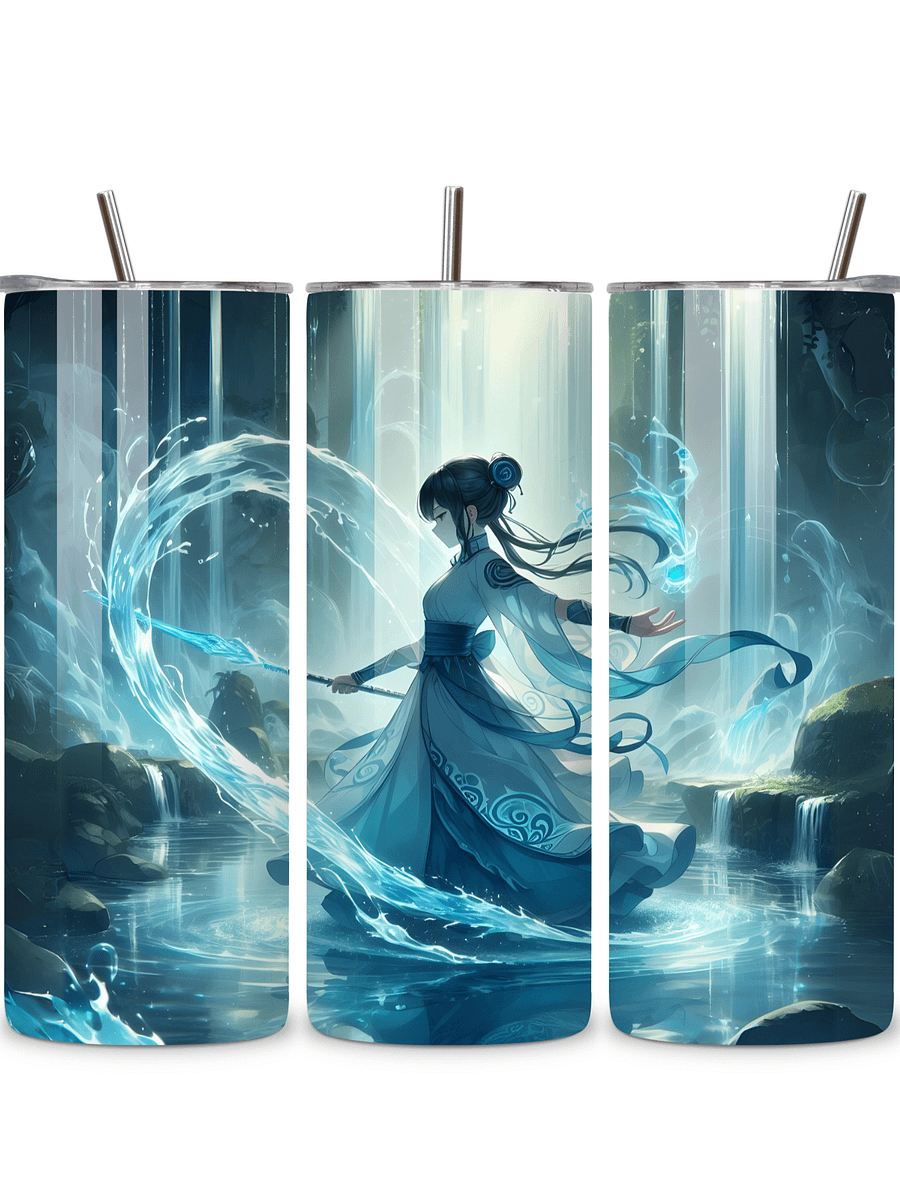Elemental Anime Girl 20oz Skinny Tumblers with Metal Straws – Fire, Water, Earth, and Wind Designs – Double-Walled Insulated Stainless Steel Tumbler, Gift for Anime Fans and Nature Lovers (Water) product image (1)
