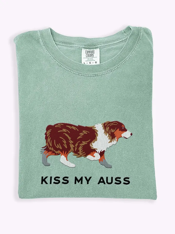 Kiss My Auss T-Shirt(Embroidered) of an Australian Shepherd(Red Tricolor) product image (1)