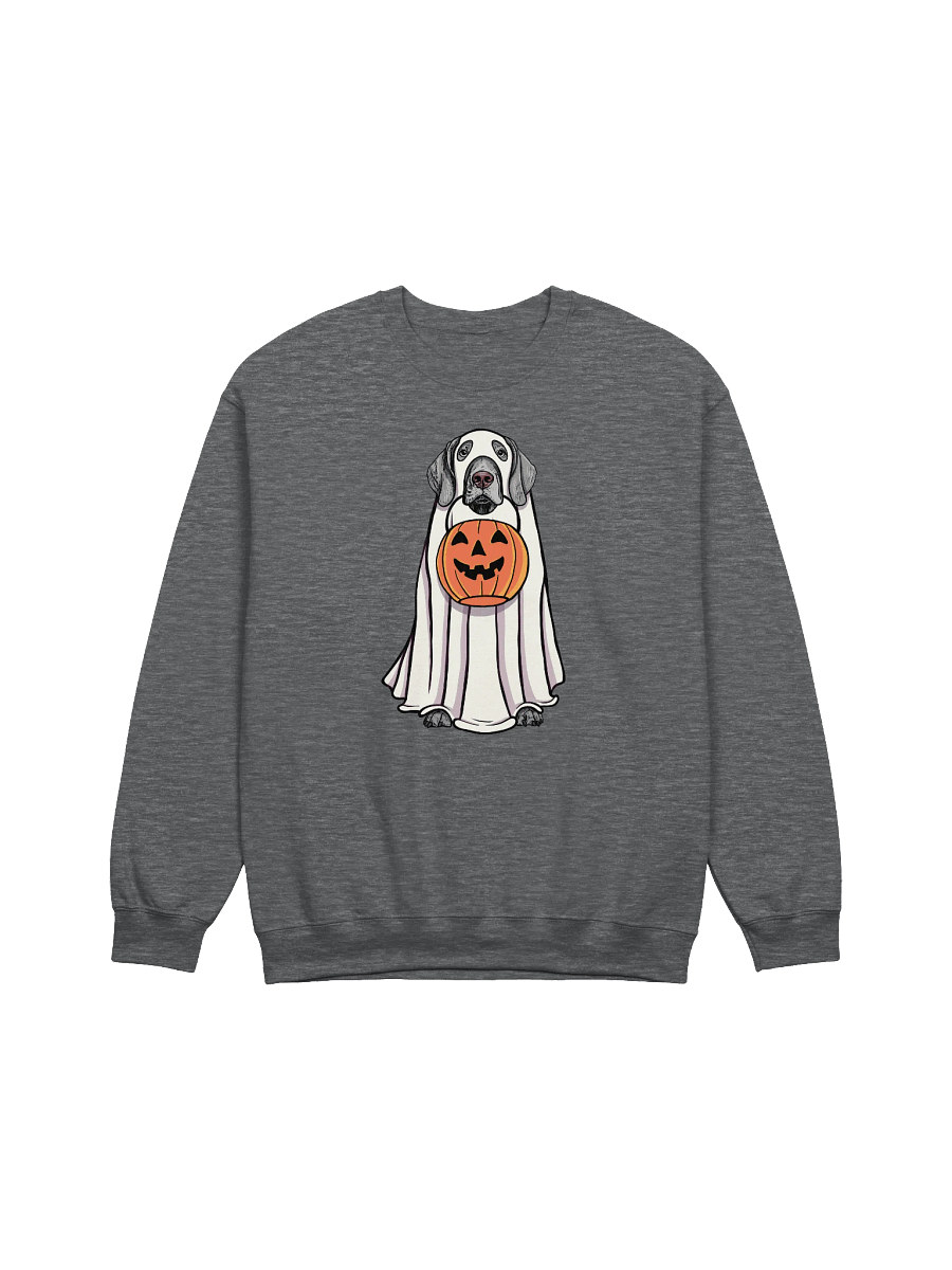 Funny Halloween Weimaraner Sweatshirt | Funny Weimaraner Wearing a Ghost Costume and Holding a Pumpkin Basket product image (7)