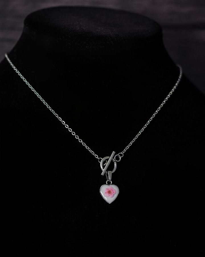 Pink Forget-Me-Not Heart Necklace product image (2)