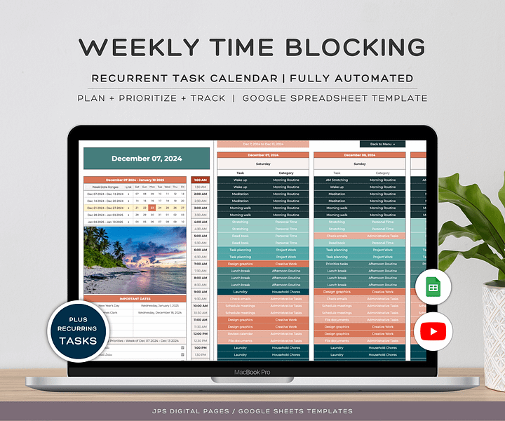 Time Blocking Planner, Google Sheets Template product image (1)