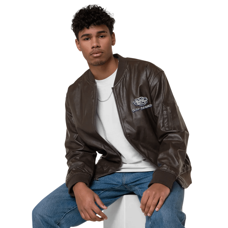 BUSY-BRAINED (navy shadow design) faux leather jacket product image (6)