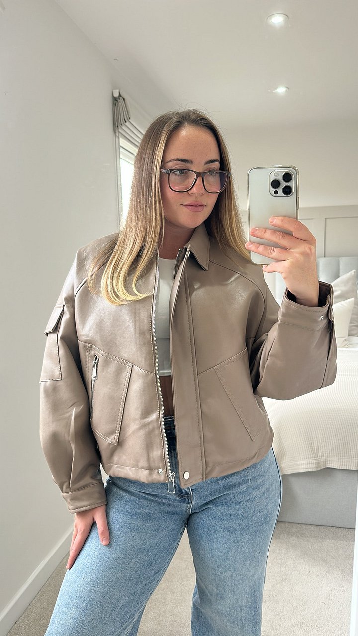 Mocha ultimate oversized leather bomber jacket product image (1)