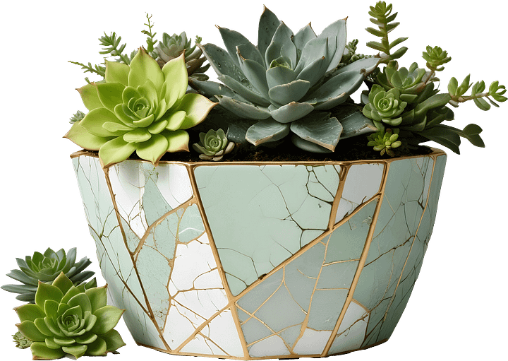 Kintsugi Harmony – Faceted Succulent Planter PNG product image (1)