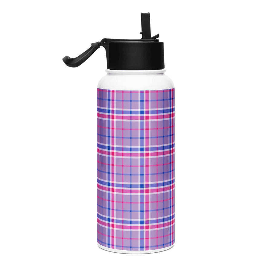 Lavender, Magenta, and Blue Plaid Water Bottle product image (1)