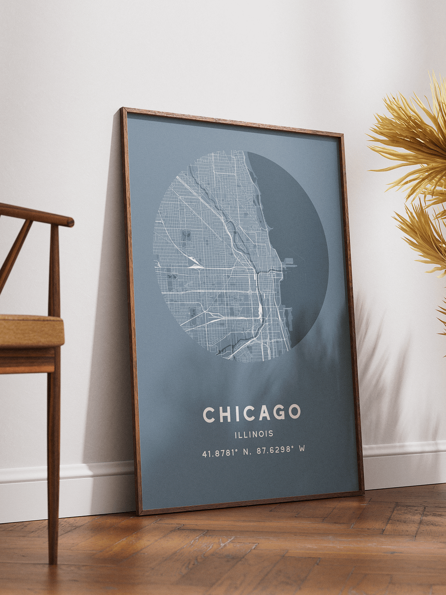 Chicago Street Map Poster – Blue Minimalist Circular City Art product image (2)