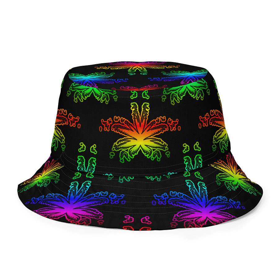 Rad Rainbow Reefer Reversible Bucket Hat, Happy Pride Pot Leaf Pattern Fashion Accessory, Colorful Queer Twisted Weed Leaves LGBTQIA+ Art product image (5)