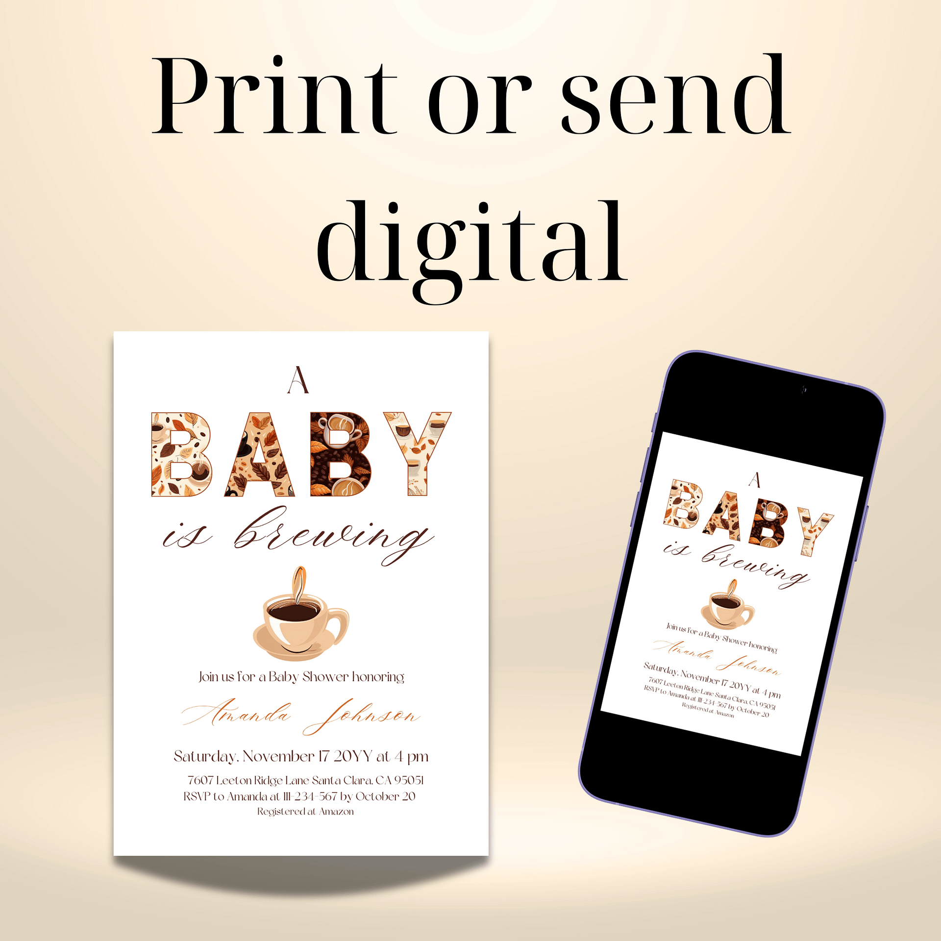A Baby is Brewing Baby Shower Invite, Rustic Fall Baby Shower, Coffee Themed Brunch Invitation, Digital Download Editable Canva Template product image (9)