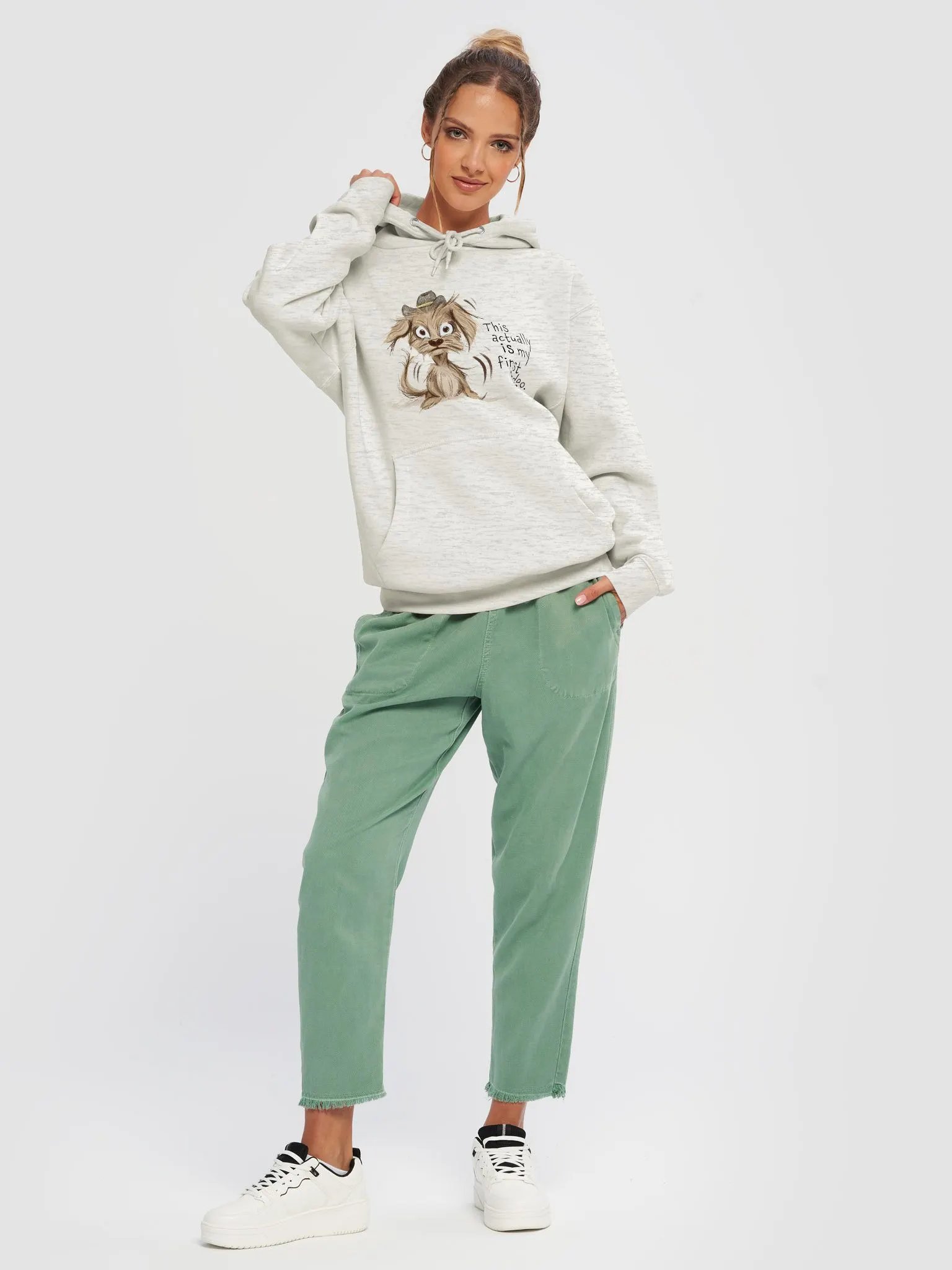 Anxious Pup hoodie oatmeal color product image (4)