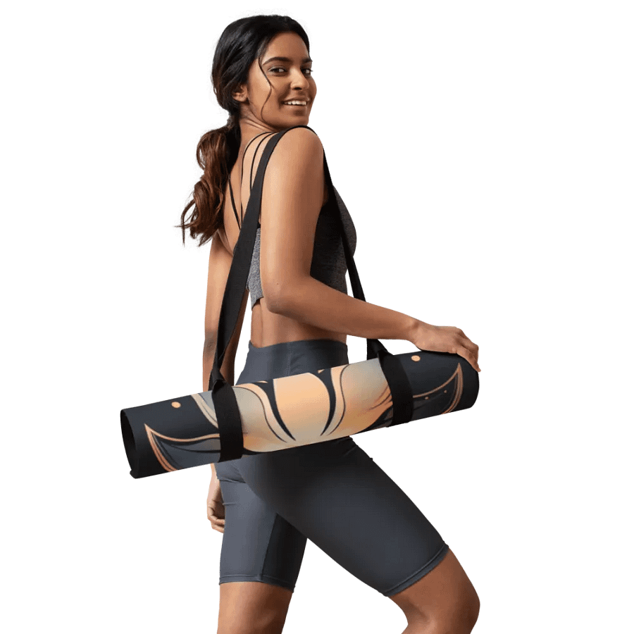 Black Premium Yoga Mat Featuring Lotus Motif product image (9)