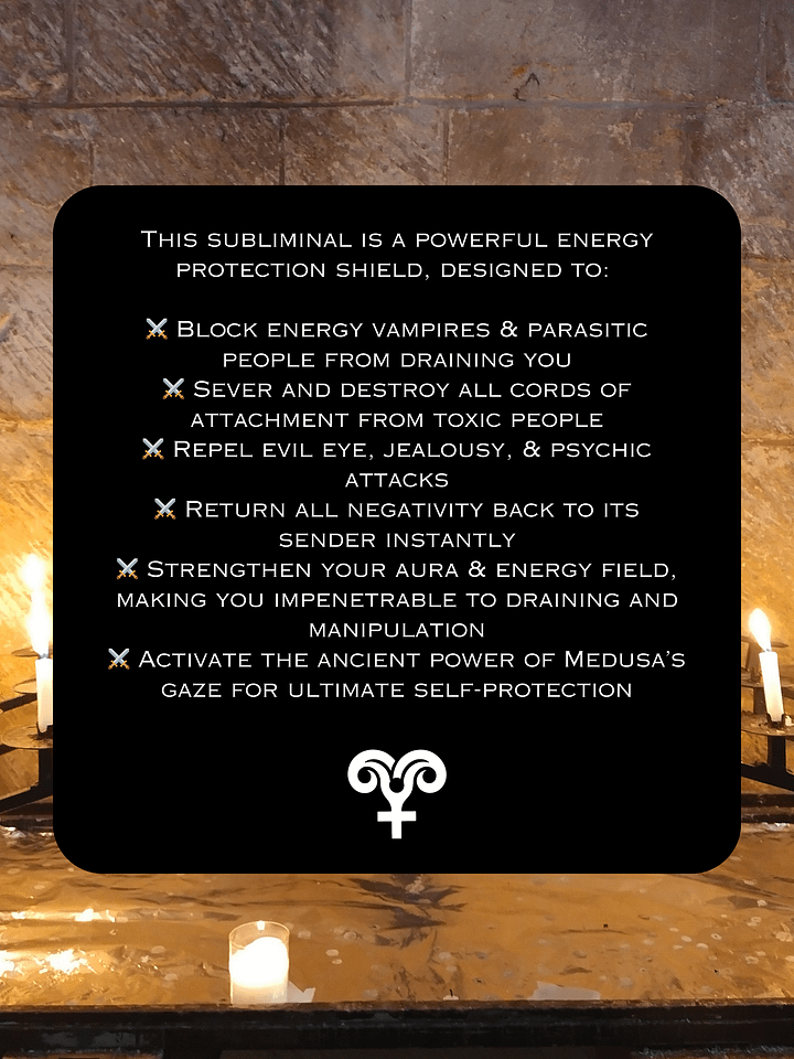 MEDUSA'S STONEWALL Energy Protection Subliminal Spell. BLOCK Energy Vampires, Siphoning, Negativity & Evil Eye! Protect Your Peace. product image (2)