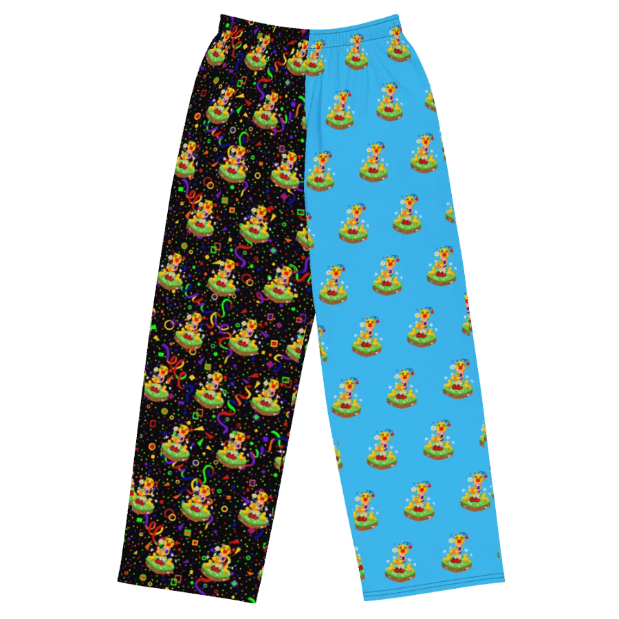 Split Blue and Arcade Boyoyoing Floating Island Unisex Wide-Leg Pants product image (1)