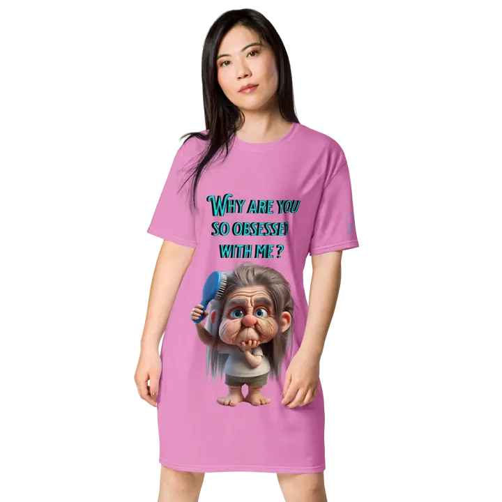 Dreamy "Why Are You So Obsessed" All-Over Print T-Shirt Dress product image (1)