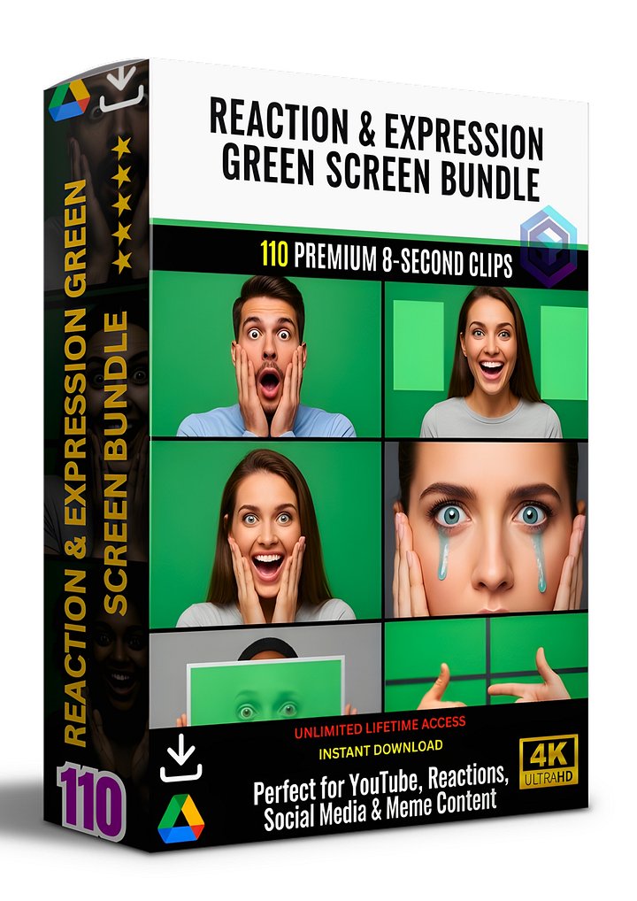 110 EXPRESSIVE REACTION & EXPRESSION GREEN SCREEN CLIPS BUNDLE FOR CREATIVE VIDEOS product image (1)