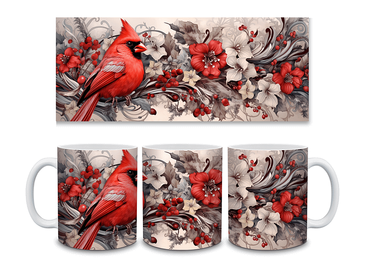 Red Cardinal 11oz Coffee Mug – Elegant Floral and Bird Design Ceramic Cup – Perfect for Nature Lovers and Holiday Gifts product image (2)