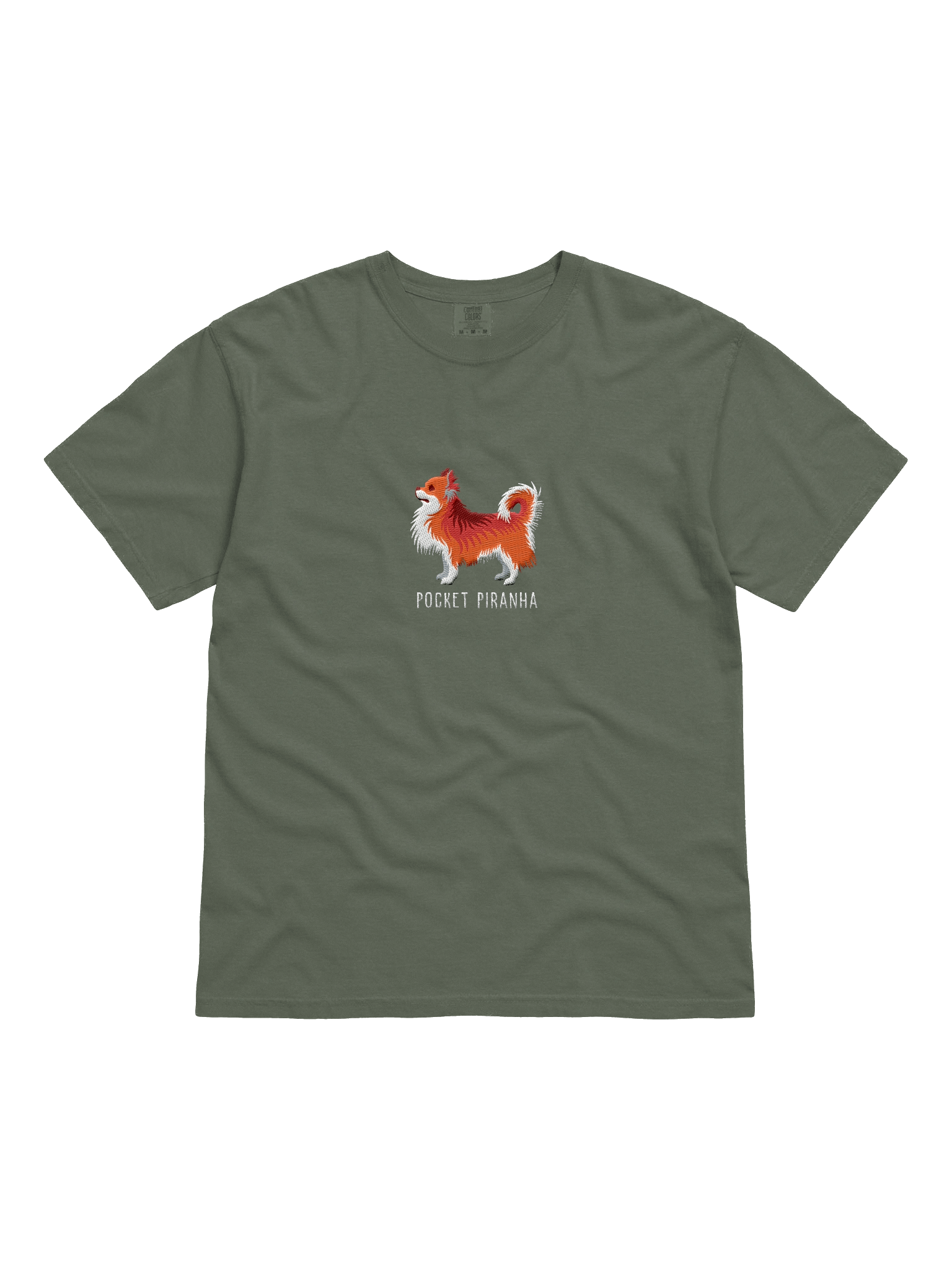 Pocket Piranha T-Shirt(Embroidered) of a Longhaired Chihuahua(Red) product image (31)