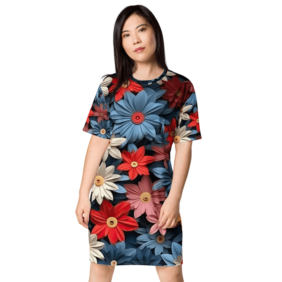 3D-Ditsy-Flowers-Seamless-Patterns T-shirt Dress - V6 product image (4)