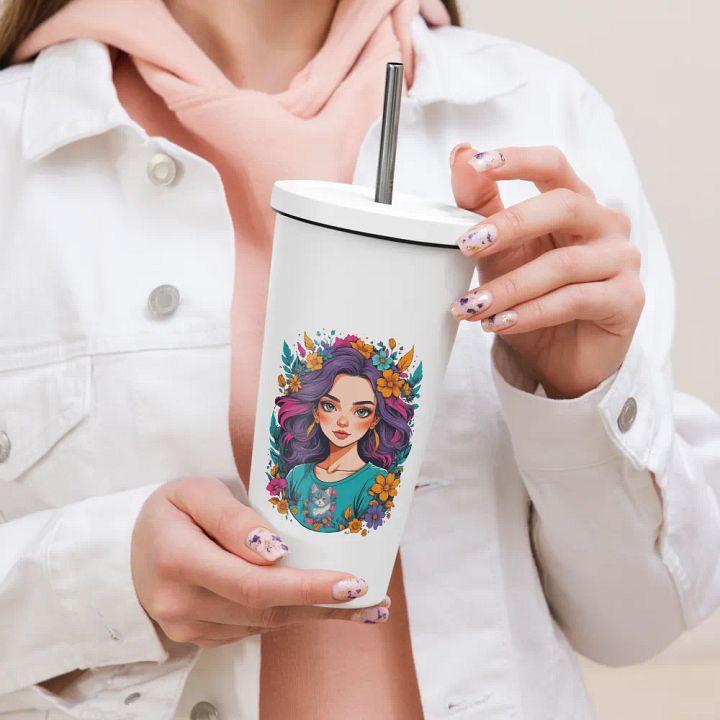 Bloomcore Flower Girl 20 oz Tumbler Cup - White - Insulated Tumbler with a Straw - v2 product image (2)