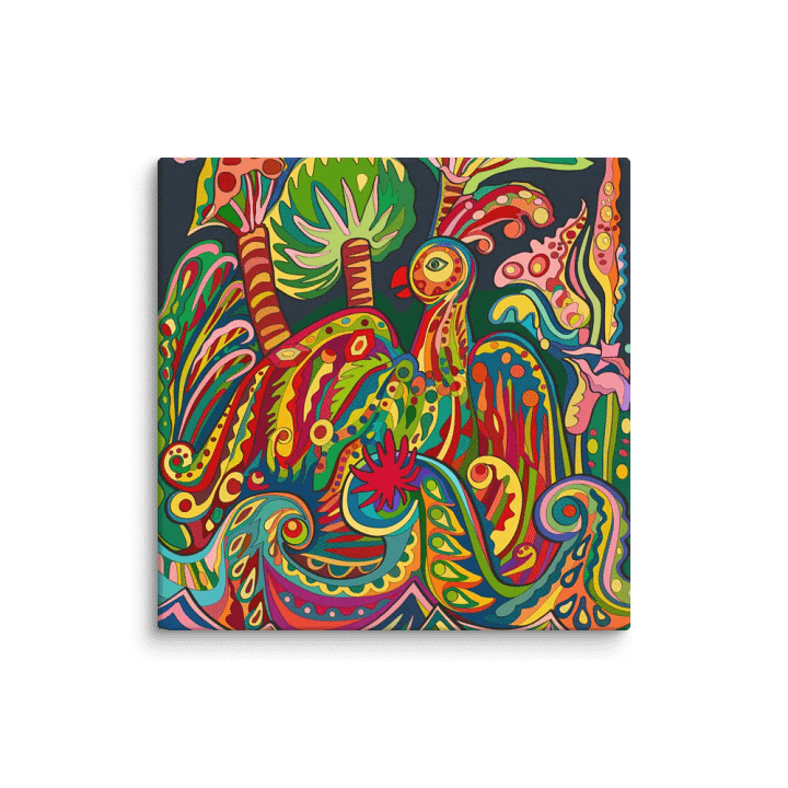 Psychedelic Canvas Art: Swirling Patterns and Vibrant Colors - Loro Park Bird product image (1)