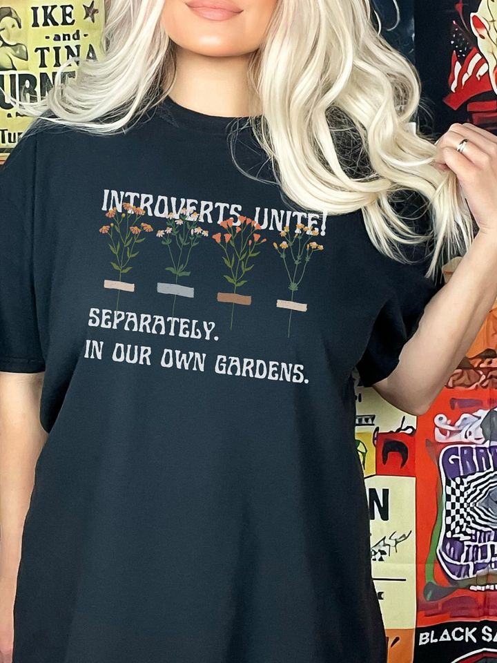 Hand-drawn funny sarcastic gardening introvert dark T-shirt product image (1)