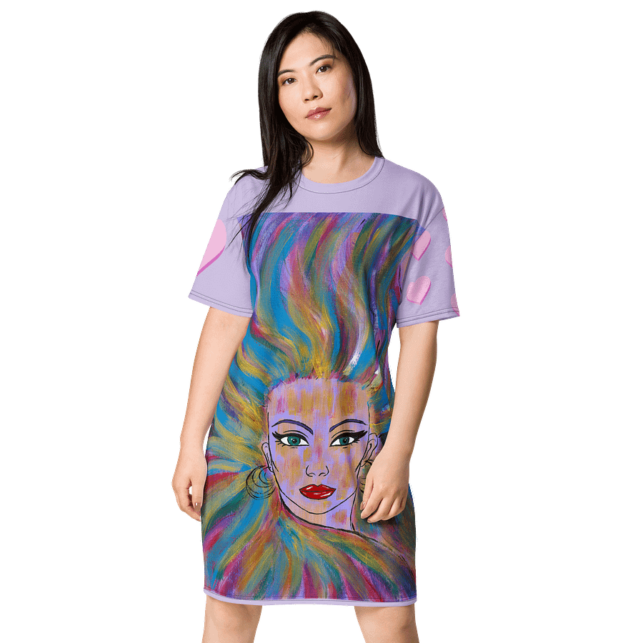 Girl with the colorful hair (art by Dina R.) acrylic painting picture - T-Shirt Dress product image (1)