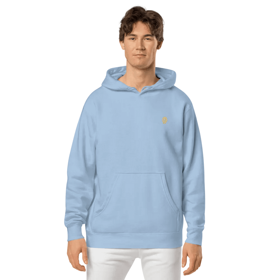 EXCLAIMING MENTALLY (sm. gold bubble design) embroidered pigment hoodie product image (3)