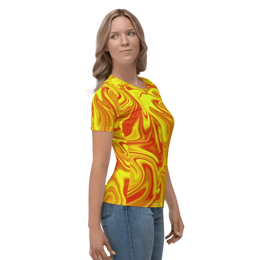 Women's Crew Neck Tshirt - Yellow and Red Digital Fluid Art product image (4)