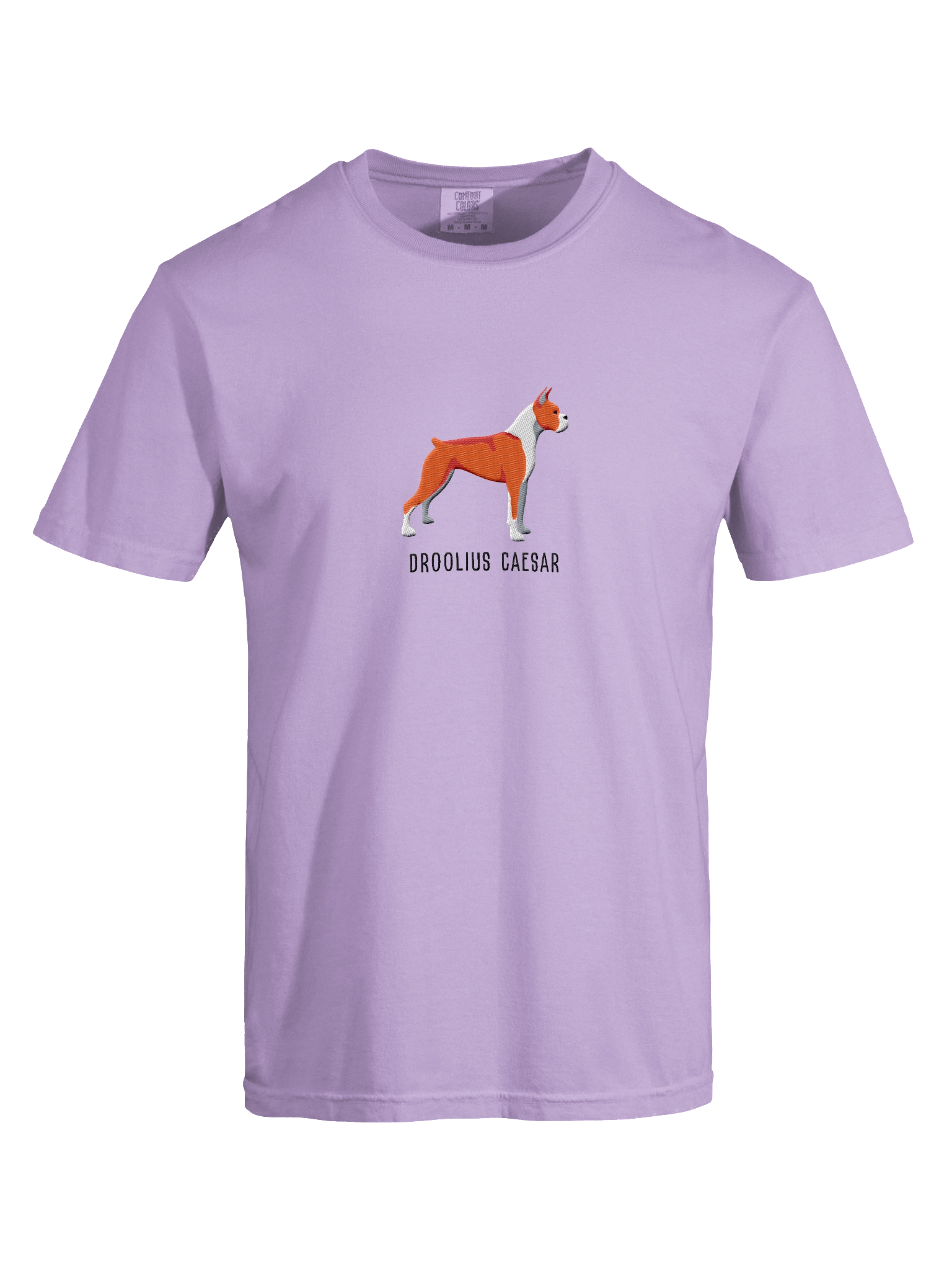 Droolius Caesar T-Shirt(Embroidered) of a Boxer(Red & White, Cropped Ears & Docked Tail) product image (37)