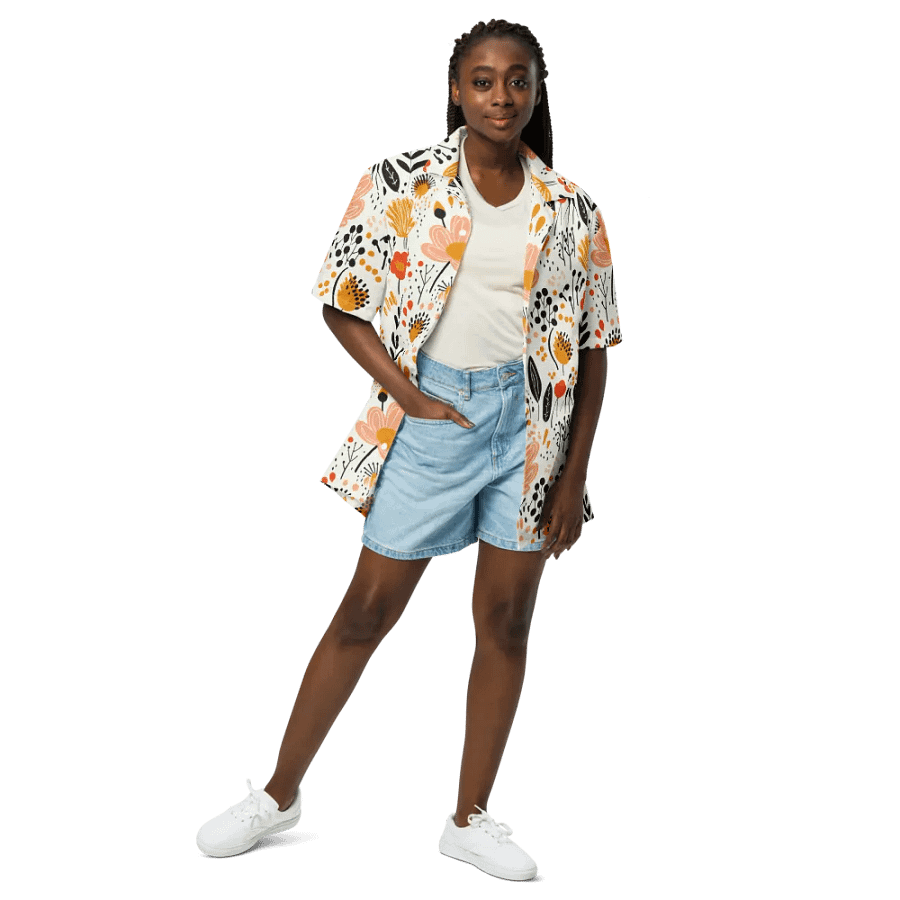 Retro Flowers Peach Hawaiian Shirt product image (3)